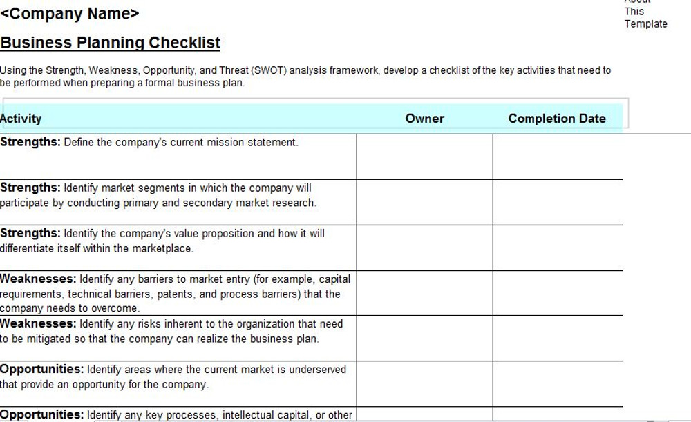 Business Planning Checklist Template - Karaleise.com